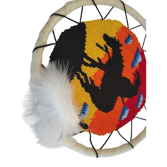 Handmade 15" Needlepoint Dreamcatcher Native American Wall Hanging Southwest - Picture 2 of 6